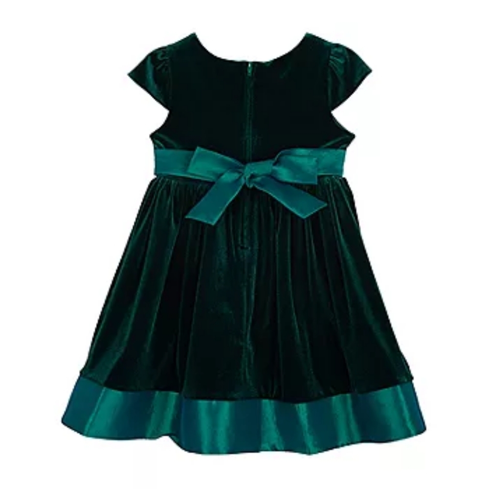 Rare Editions 3T Toddler Girls Velvet emerald Green Holiday Dress - Picture 2 of 4